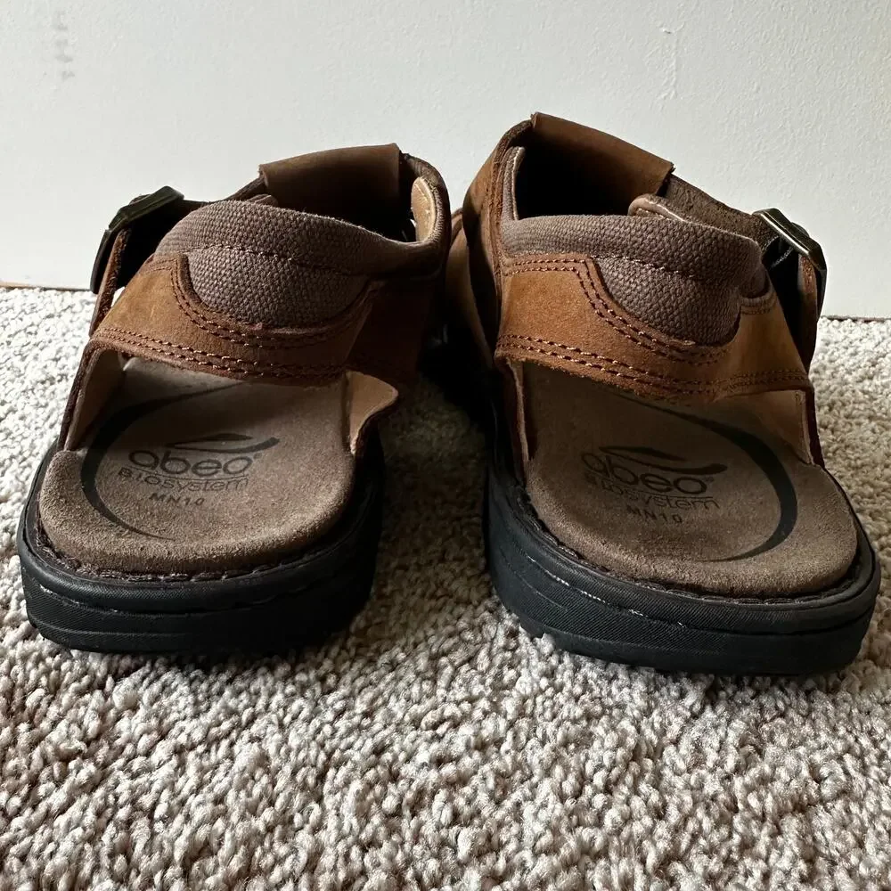 Abeo Brandon Neutral Leather Fisherman Sandals Leather Brown Mens 10 Bio Systems